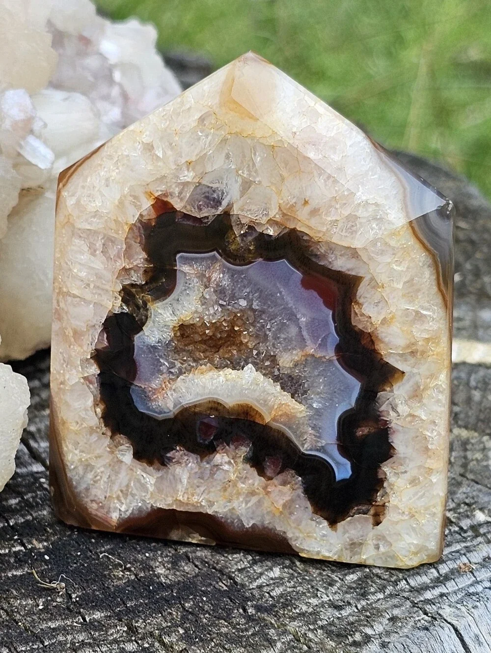 🌸Pink Amethyst, Carnelian & Agate Crystal Tower-Blue Portal Orange Druzy-OOAK!✨